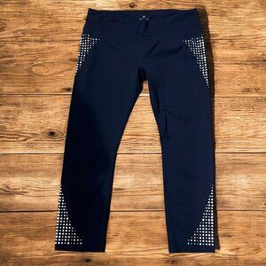 Athleta Navy Blue Reflective Dot Capri Leggings Large Tall